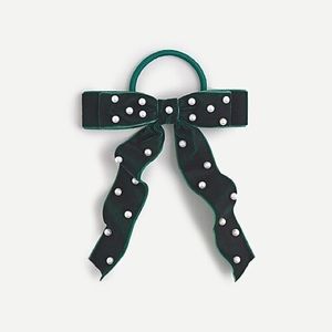 J. Crew Velvet bow hair tie with pearls